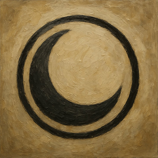 Minimalist Charcoal Crescent Oil Painting - View 1