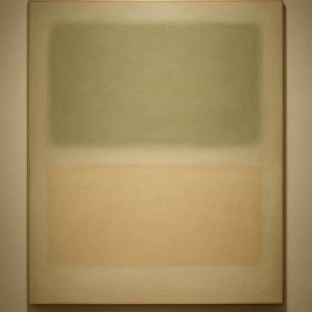 Sage Olive & Pale Sandstone Minimalist Harmony No. 10 Oil Painting - View 1