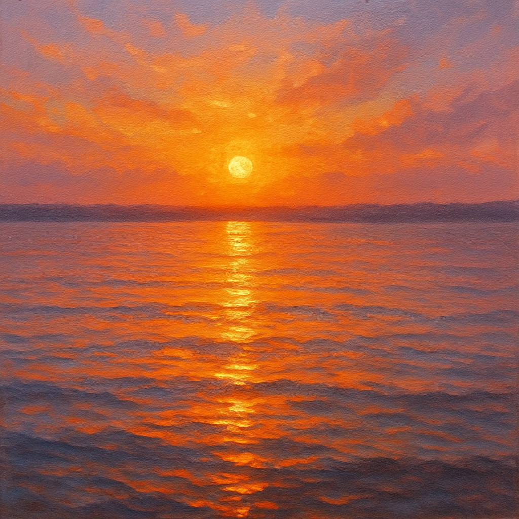 Sunset Glow on Warm Tidal Basin Waters No. 6 Fine Art Oil Painting - View 1