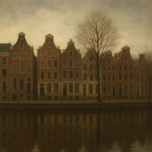 Amsterdam Canal Houses Under Overcast Sky No. 28 Oil Painting 100% Hand Painted Oil on Belgian Linen Canvas, Original Fine Art Wall Decor