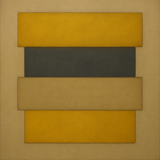 Stacked Horizon Blocks in Mustard & Charcoal No. 24 Oil Painting 100% Hand Painted Oil on Belgian Linen Canvas, Original Fine Art Wall Decor