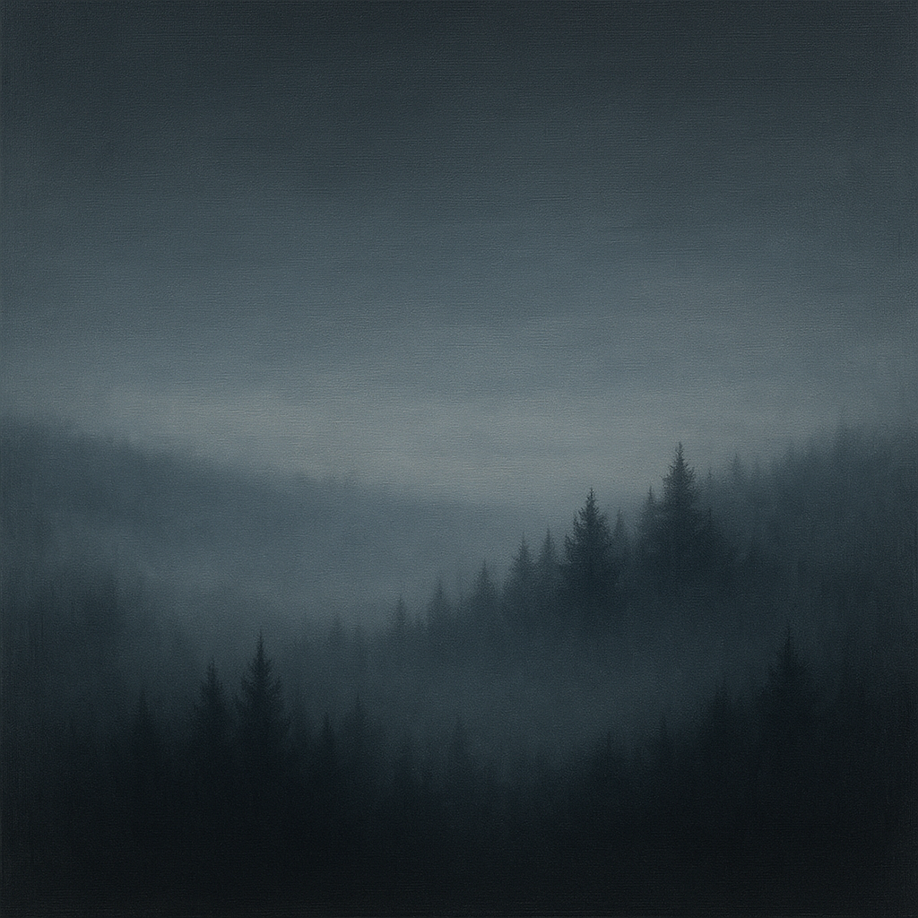 Dusk over Silent Pine Ridgeline in Charcoal Fog No. 4 Oil Painting - View 1