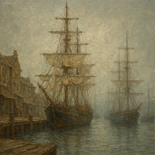 Old World Maritime Harbor & Tall Ships No. 3 Oil Painting - 100% Hand-Painted Master Oil Painting