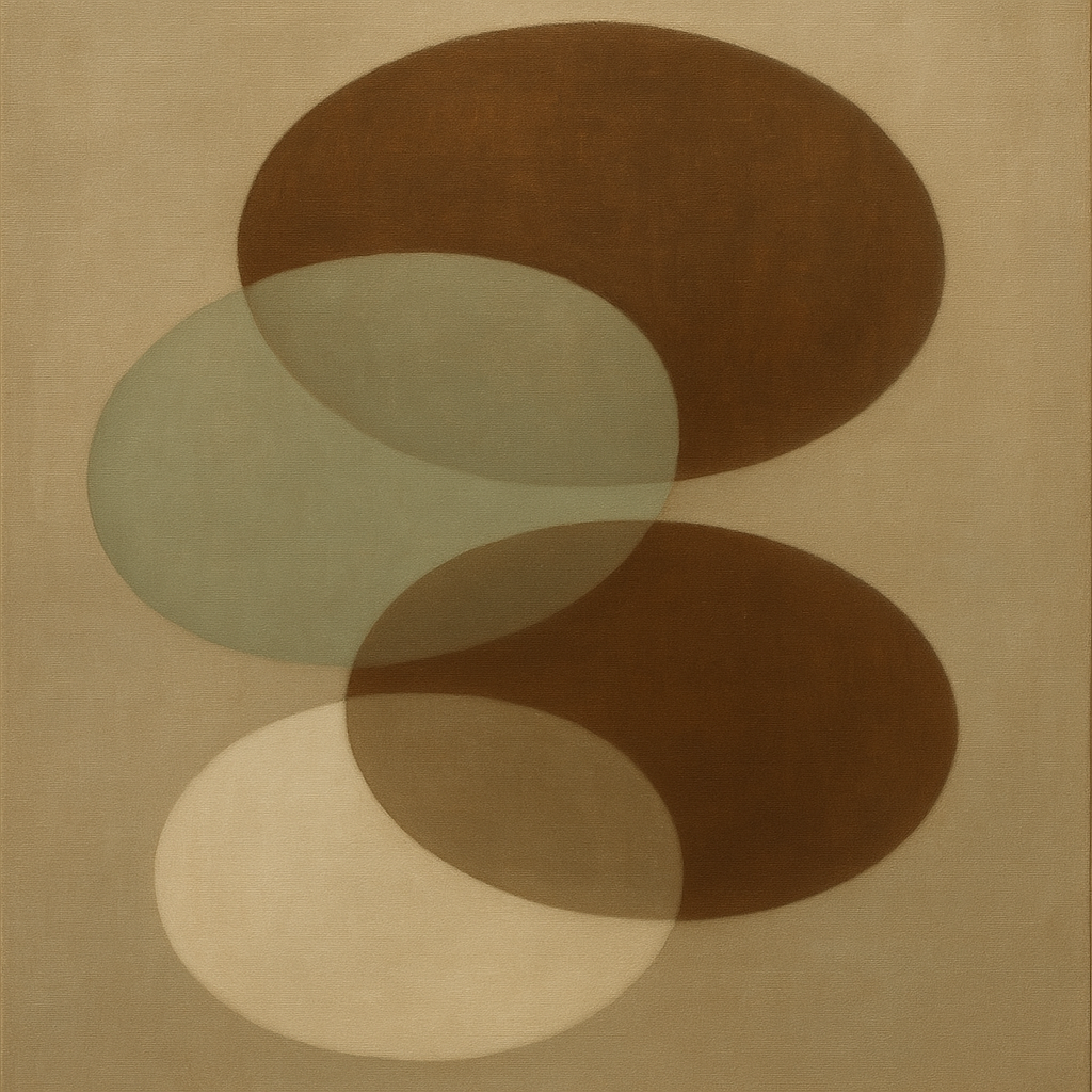 Floating Ellipse Harmony in Walnut & Pale Sage No. 3 Oil Painting - View 1