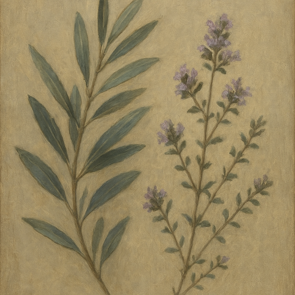 Olive Branches & Wild Thyme Botanical Study No. 4 Fine Art Oil Painting - View 1