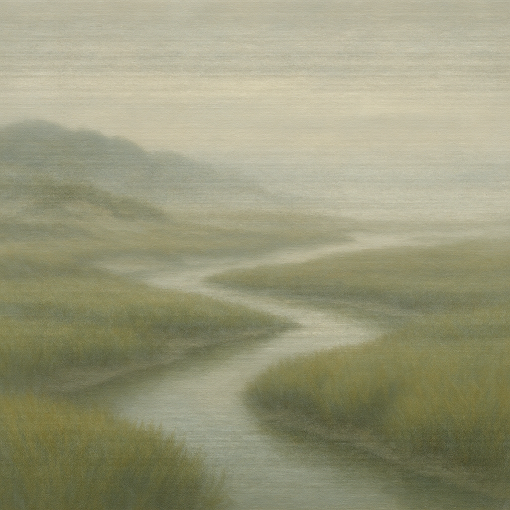 Morning Fog over Cape Cod Tidal Marsh No. 13 Oil Painting 100% Hand Painted Oil on Belgian Linen Canvas, Original Fine Art Wall Decor