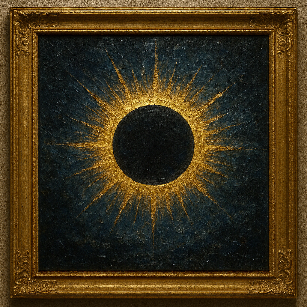 Celestial Solar Eclipse Gilded Oil Painting - View 1