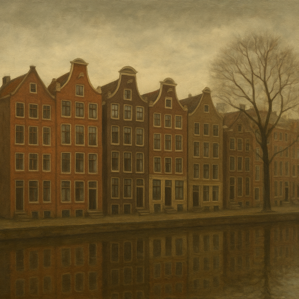 Amsterdam Canal Houses Under Overcast Sky No. 13 Oil Painting - View 1