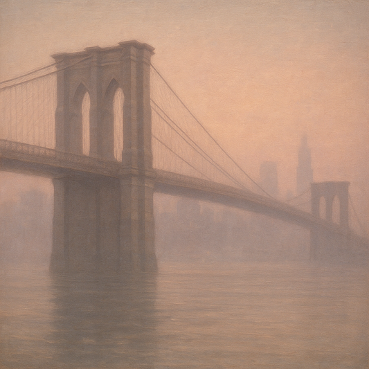 Brooklyn Bridge in Morning River Mist No. 23 Oil Painting 100% Hand Painted Oil on Belgian Linen Canvas, Original Fine Art Wall Decor