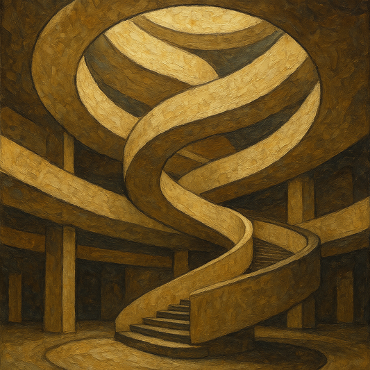 Travertine Spiral Atrium Perspective No. 4 Oil Painting - 100% Hand-Painted Master Oil Painting