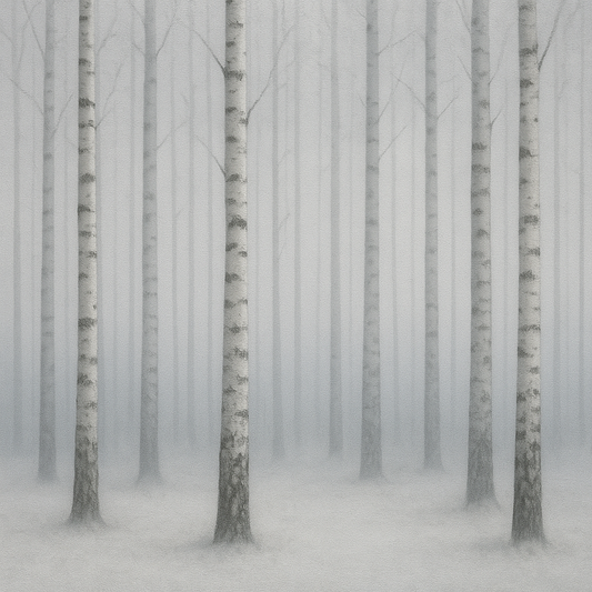 Pale Birch Woodland Silhouette in Whiteout No. 13 Oil Painting - View 1