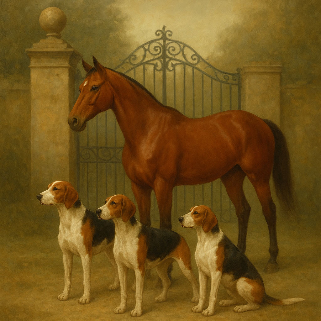 Hunting Hounds & Thoroughbred by Estate Gate No. 13 Oil Painting - View 1