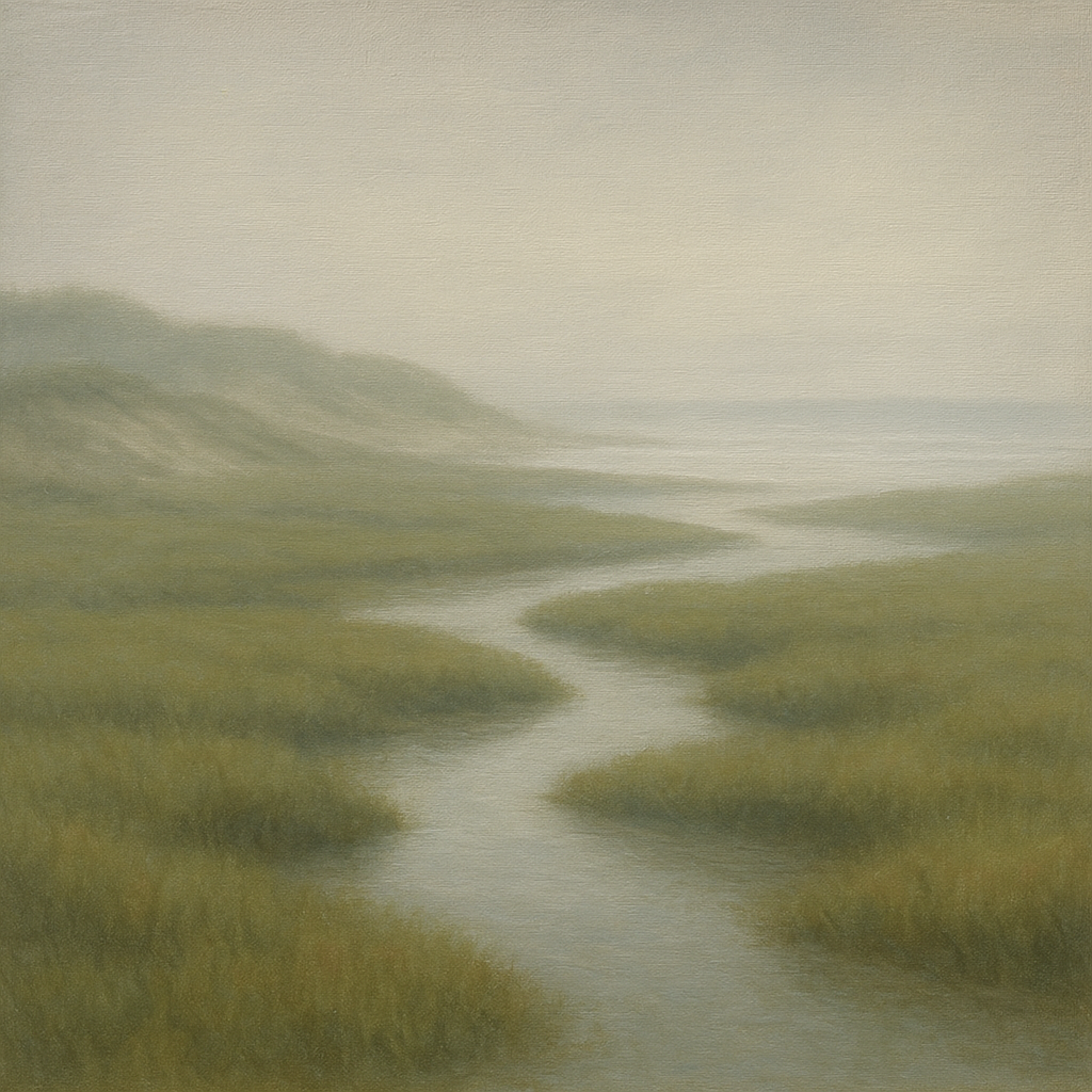 Morning Fog over Cape Cod Tidal Marsh No. 16 Oil Painting 100% Hand Painted Oil on Belgian Linen Canvas, Original Fine Art Wall Decor