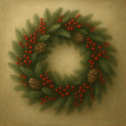 Vintage Holiday Botanical Wreath & Berries No. 10 Oil Painting - View 1