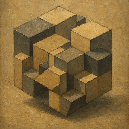 Deconstructed Cube Study Geometric Oil Painting - View 1