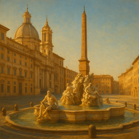Rome Piazza Fountain in Morning Sunlight No. 21 Oil Painting 100% Hand Painted Oil on Belgian Linen Canvas, Original Fine Art Wall Decor