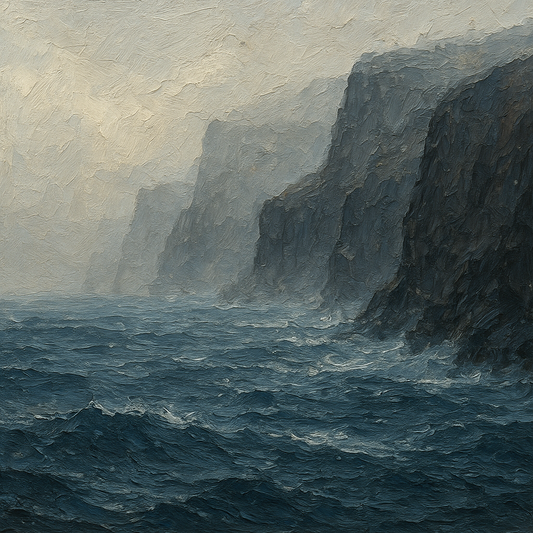 Nordic Cliffside Fog Seascape Oil Painting - 100% Hand-Painted Master Oil Painting
