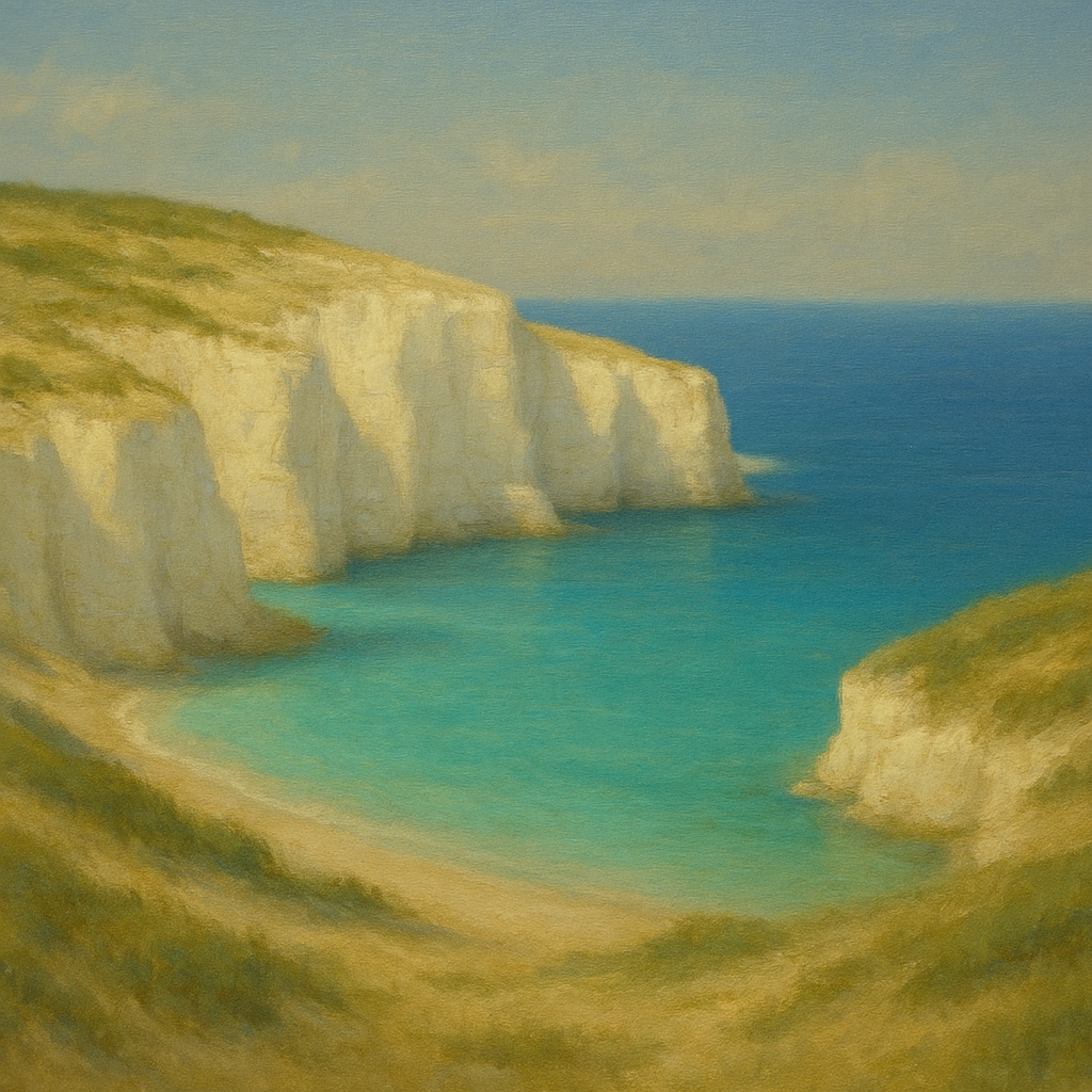 Mediterranean White Cliffs & Turquoise Cove No. 18 Oil Painting 100% Hand Painted Oil on Belgian Linen Canvas, Original Fine Art Wall Decor