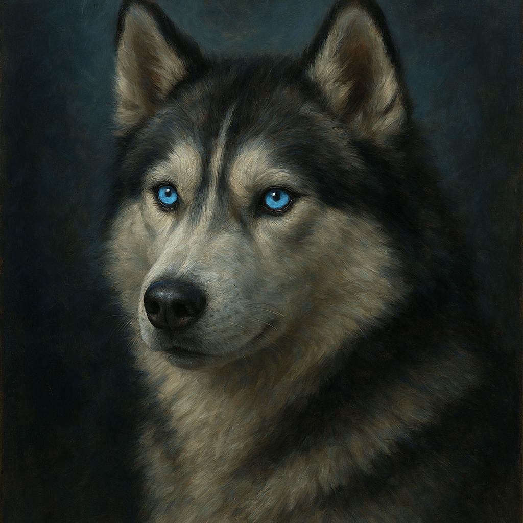 Siberian Husky with Luminous Ice Blue Eyes No. 14 Fine Art Oil Painting - View 1