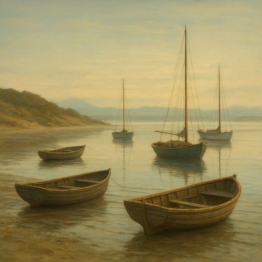 Quiet Fishing Harbor at Morning Low Tide No. 4 Oil Painting - View 1