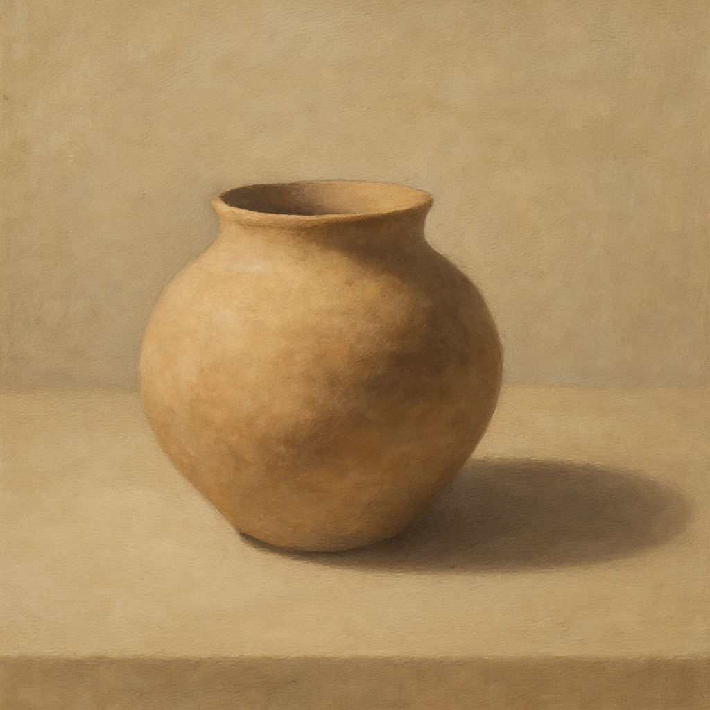 Organic Clay Vessel & Solitary Shadow No. 6 Oil Painting - View 1