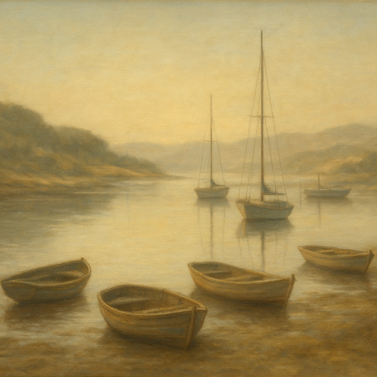 Quiet Fishing Harbor at Morning Low Tide No. 16 Oil Painting - View 1