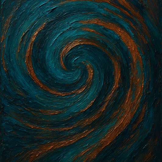 Peacock Teal & Liquid Copper Swirl No. 4 Oil Painting - 100% Hand-Painted Master Oil Painting