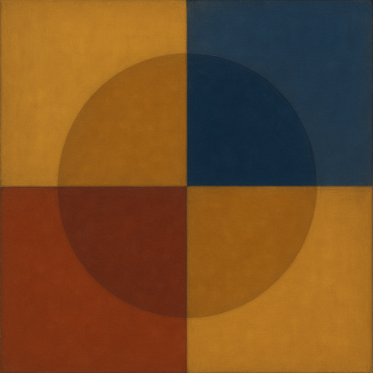 Bauhaus Quadrant Harmony in Primary Earth Tones No. 5 Oil Painting 100% Hand Painted Oil on Belgian Linen Canvas, Original Fine Art Wall Decor