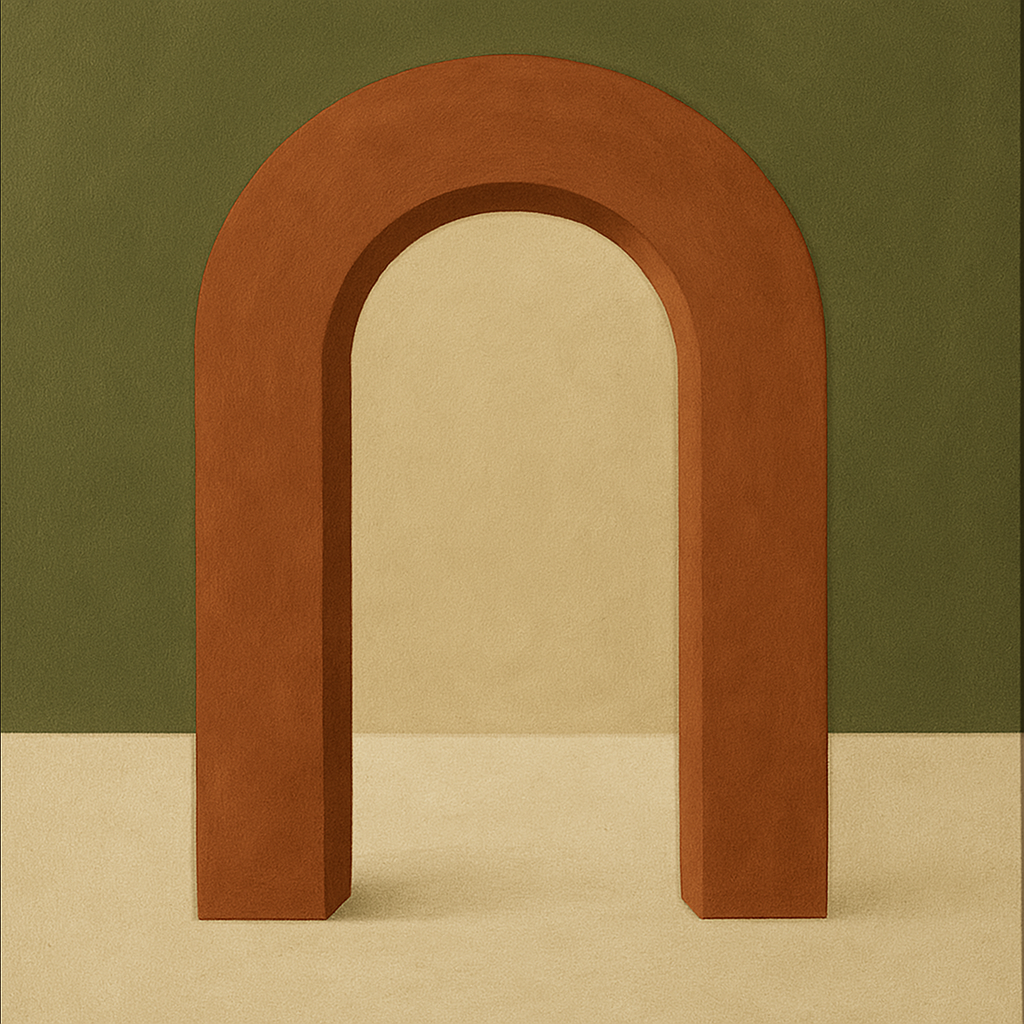 Terracotta Clay & Cream Arch No. 4 - Modern Fine Art Oil Painting - View 1