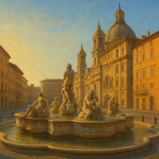 Rome Piazza Fountain in Morning Sunlight No. 18 Oil Painting 100% Hand Painted Oil on Belgian Linen Canvas, Original Fine Art Wall Decor