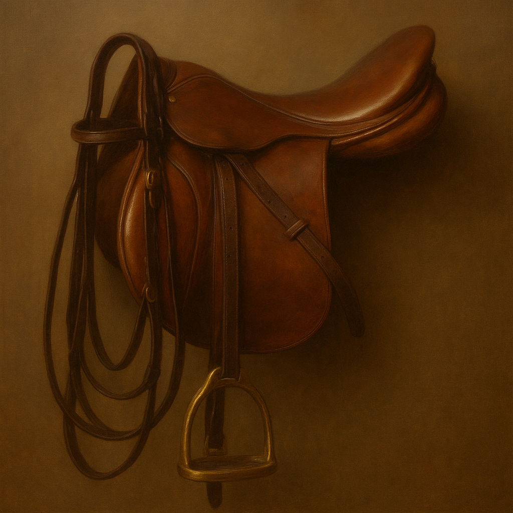 Vintage Bridle & Polished Leather Saddle No. 13 Oil Painting - View 1