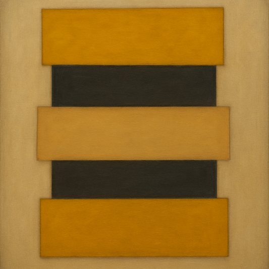 Stacked Horizon Blocks in Mustard & Charcoal No. 17 Oil Painting 100% Hand Painted Oil on Belgian Linen Canvas, Original Fine Art Wall Decor