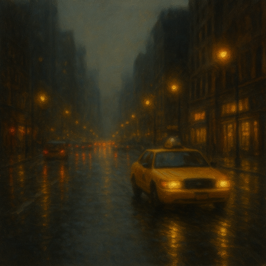 Rain-Drenched Manhattan Avenue Lights No. 3 Oil Painting 100% Hand Painted Oil on Belgian Linen Canvas, Original Fine Art Wall Decor