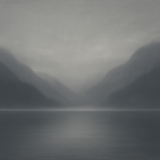 Misty Fjord Horizon in Monochromatic Slate No. 11 Oil Painting 100% Hand Painted Oil on Belgian Linen Canvas, Original Fine Art Wall Decor