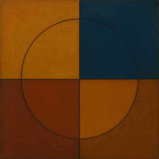 Bauhaus Quadrant Harmony in Primary Earth Tones No. 3 Oil Painting 100% Hand Painted Oil on Belgian Linen Canvas, Original Fine Art Wall Decor