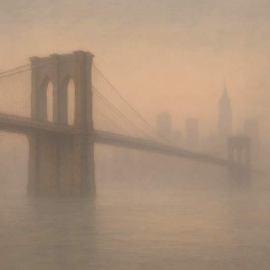 Brooklyn Bridge in Morning River Mist No. 4 Oil Painting 100% Hand Painted Oil on Belgian Linen Canvas, Original Fine Art Wall Decor