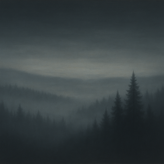 Dusk over Silent Pine Ridgeline in Charcoal Fog No. 12 Oil Painting - View 1