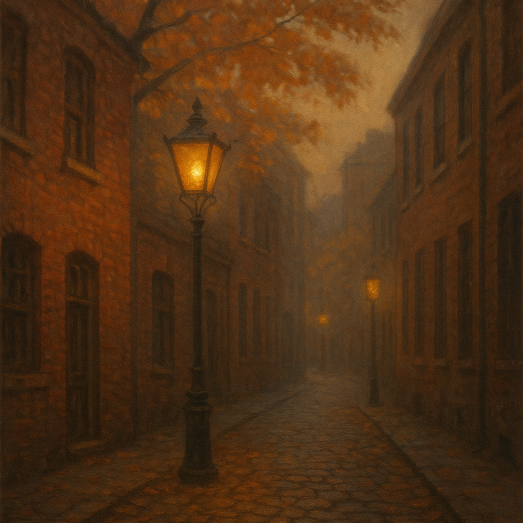 London Gaslamp Alley in Autumn Dusk No. 30 Oil Painting - View 1