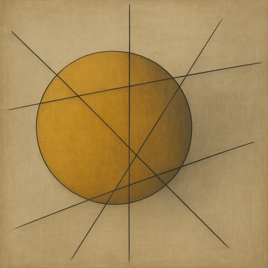 Abstract Tangent Lines & Earthy Ochre Disc No. 2 Oil Painting 100% Hand Painted Oil on Belgian Linen Canvas, Original Fine Art Wall Decor
