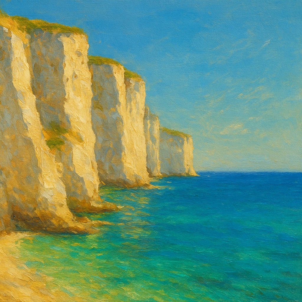 Mediterranean White Cliffs & Azure Horizon No. 5 Fine Art Oil Painting - View 1
