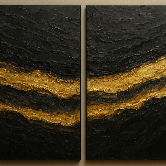 Basalt & Gold Mineral Diptych No. 3 Oil Painting - 100% Hand-Painted Master Oil Painting