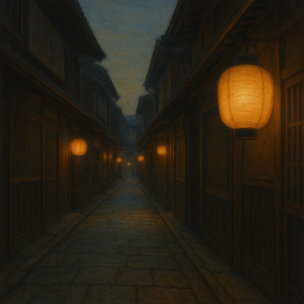 Old Kyoto Gion Alley in Soft Lantern Light No. 3 Oil Painting 100% Hand Painted Oil on Belgian Linen Canvas, Original Fine Art Wall Decor