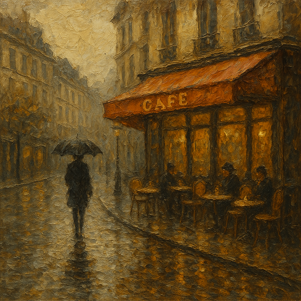 Parisian Cafe Rain Reflections No. 2 Oil Painting - 100% Hand-Painted Master Oil Painting