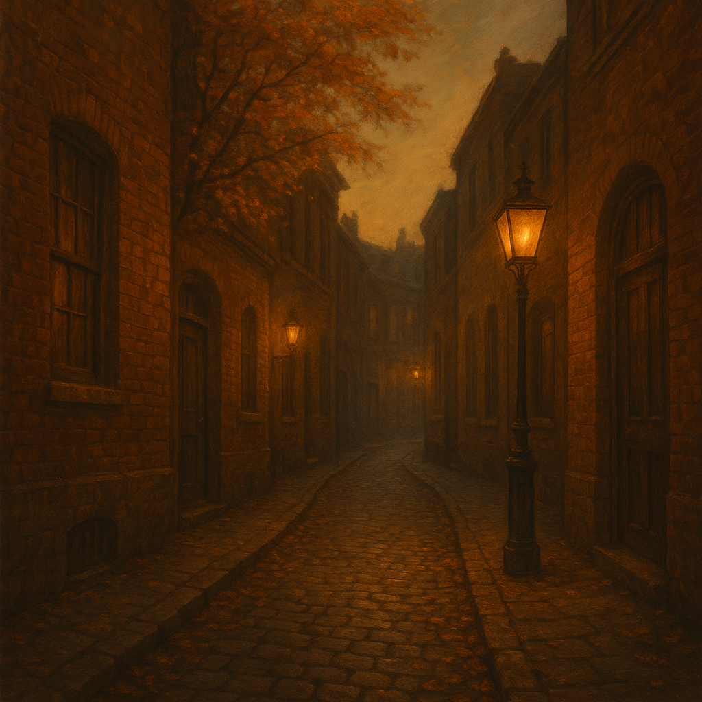 London Gaslamp Alley in Autumn Dusk No. 20 Oil Painting - View 1