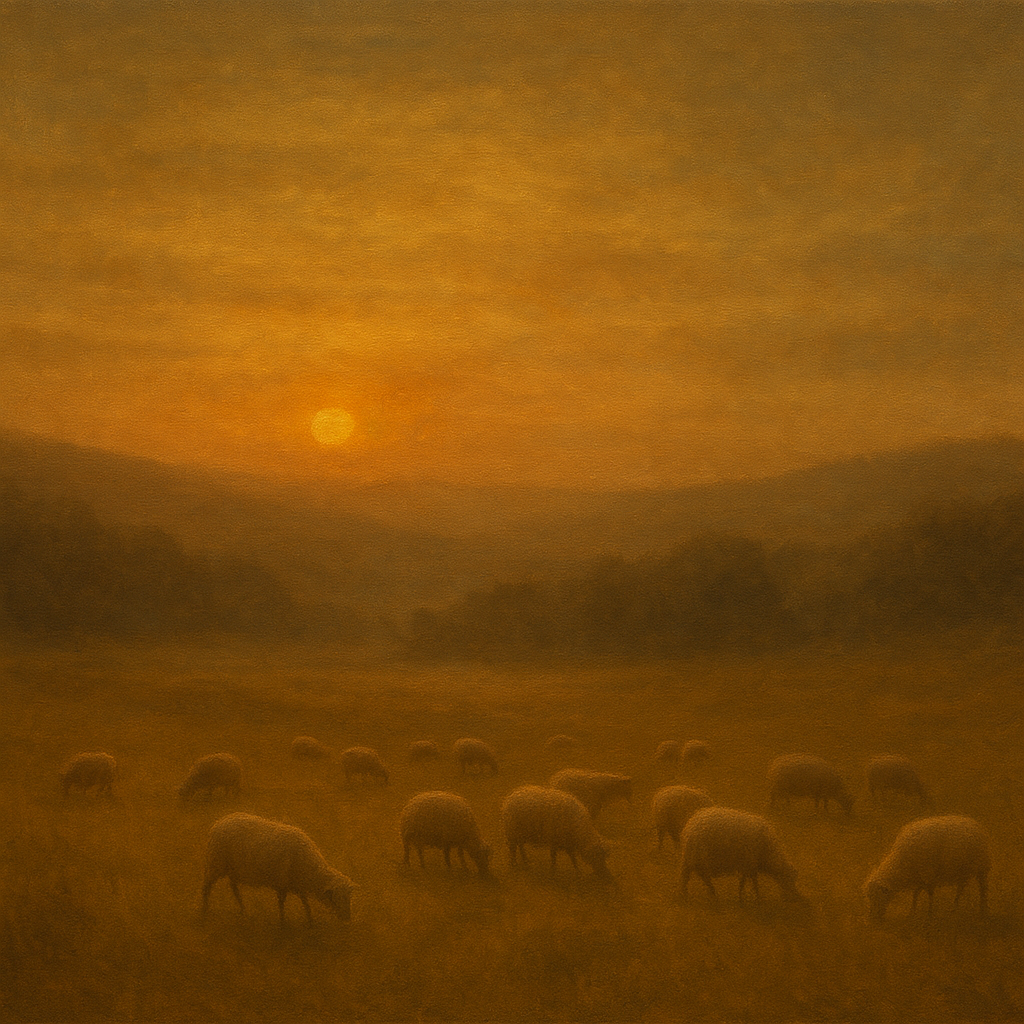 Sunset Grazing Flock in Golden Valley No. 10 Oil Painting 100% Hand Painted Oil on Belgian Linen Canvas, Original Fine Art Wall Decor