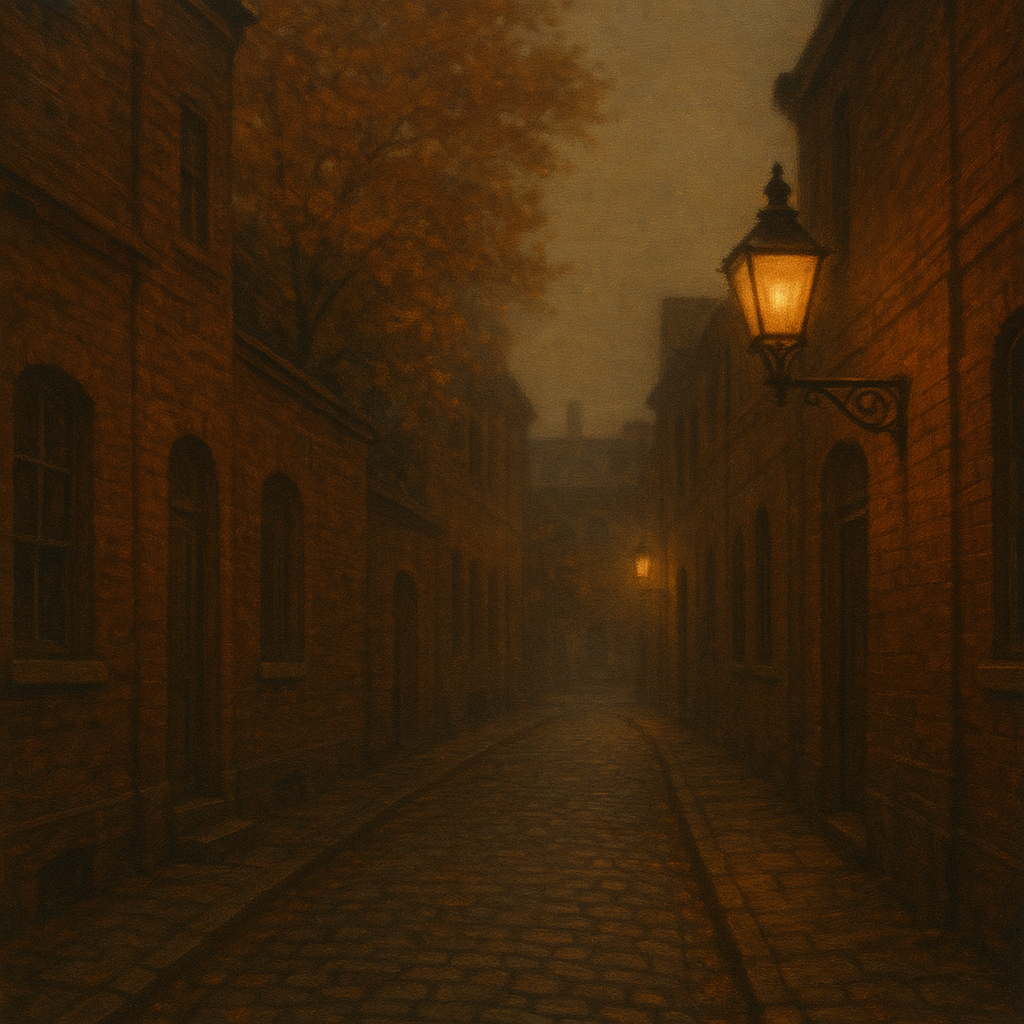 London Gaslamp Alley in Autumn Dusk No. 6 Oil Painting - View 1