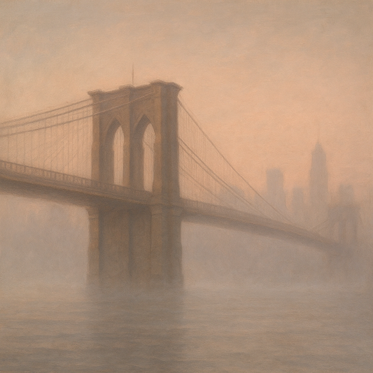 Brooklyn Bridge in Morning River Mist No. 27 Oil Painting - View 1