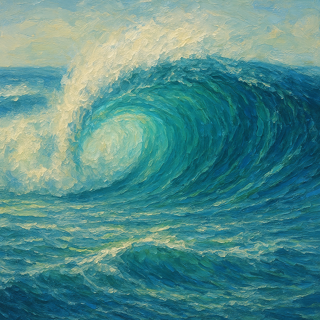 Surging Barrel Wave Coastal Oil Painting - View 1