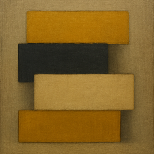 Stacked Horizon Blocks in Mustard & Charcoal No. 15 Oil Painting - View 1