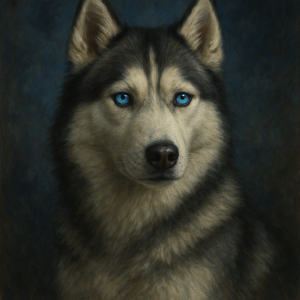 Siberian Husky with Luminous Ice Blue Eyes No. 3 Fine Art Oil Painting - View 1